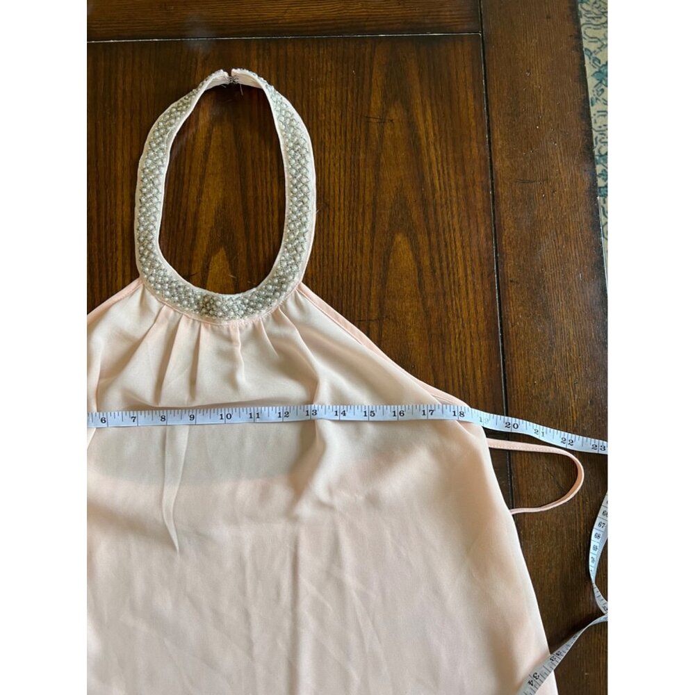 Tobi Pink Halter Mini Dress Chiffon Beaded Collar/neckline Shift Backless HoCo M - Picture 6 of 8